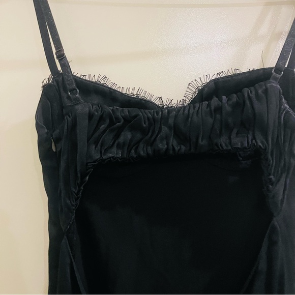 Satin Lace Trim Mini Dress (Black) - Picture 5 of 5